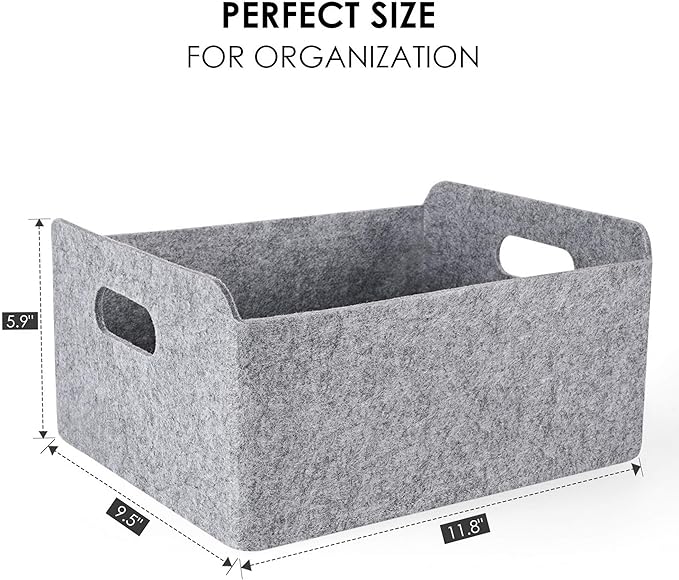 Welaxy Storage Baskets Collapsible Felt Storage bin Foldable Shelf Drawers Organizers Bins organizie Box with Handles for Kids Toys pet Toy Books Clothes Makeup Junk organise (Gray x 3) - Image 3
