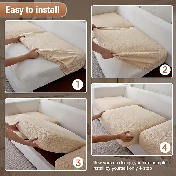 Couch Cushion Covers Sectional Couch Covers Stretch Washable Soft Seat Cushion Covers Furniture Protector Sofa Slipcovers for Pets(Natural, 1 Piece Seat Cover or Back Covers) - Image 5