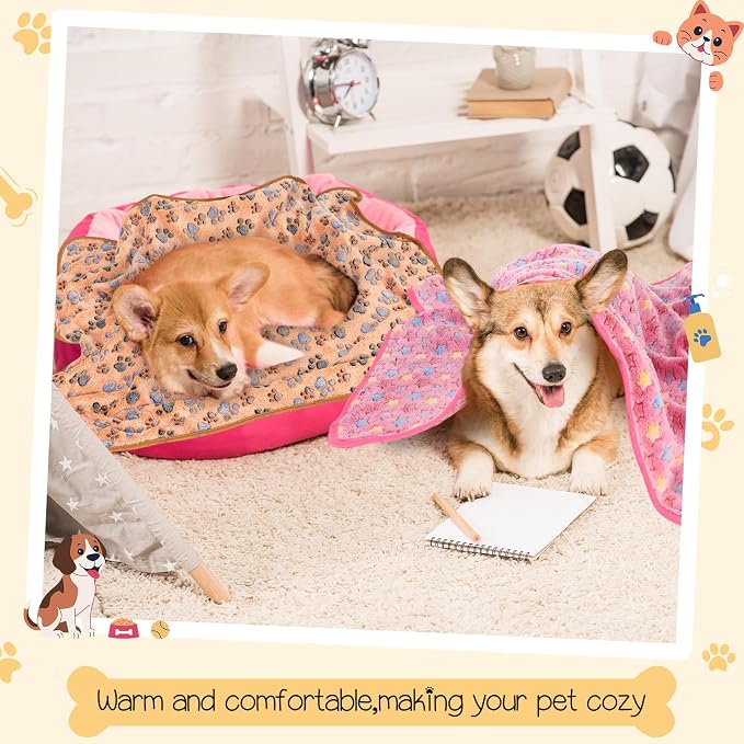 Tatuo 12 Pieces 41 x 30 Inch Dog Blanket Super Soft Warm Cat Sleep Mat Pet Kitten Doggy Fluffy Fleece Blankets with Cute Dog Paw Bone Star Elephant Patterns Printed Fluffy Blanket for Small Cat Puppy - Image 7