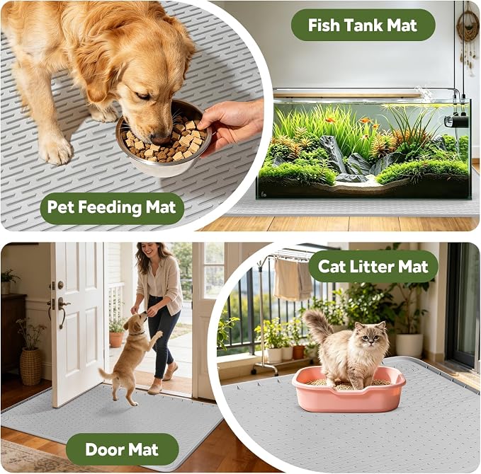 Silicone Bird Cage Mat 57" x 40" Under Crate Floor Protector, Light Grey | Extra Large Waterproof Bird Cage Liner with Raised Edges, Non-Slip Under Crate Mat for Dog Cages, Kennels, Reptile Aquariums - Image 7