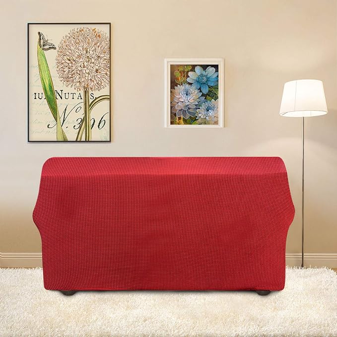 Easy-Going Stretch Loveseat Couch Covers Washable Christmas Red | 1-Piece Loveseat Covers for 2 Cushion Couch Furniture Protector RV Sofa Slipcover Soft with Bottom for Kids Pets - Image 4