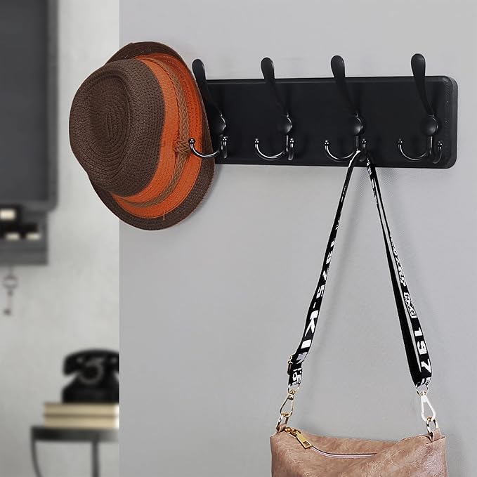Dseap Coat Rack Wall Mounted - 5 Tri Hooks, Heavy Duty, Wooden Wall Coat Hanger Coat Hook for Clothes Hat Jacket Clothing, Black - Image 8