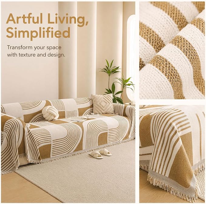 Heavy Duty Couch Cover for Sofa, Soft Chenille Pet Blanket, Anti-Slip Scratch-Resistant Protector, Modern Washable Furniture Shield Dogs 71"x118",Khaki - Image 3