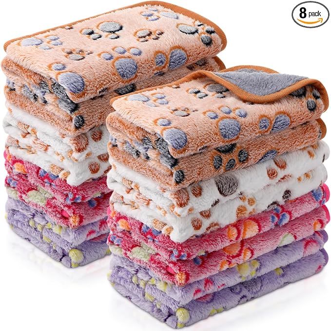 Tudomro 8 Pcs Absorbent Guinea Pig Blankets Washable Small Animal Fleece Bedding Cage Liners Reusable Pet Sleep Mat Pad Cover for Ferret Chinchilla Furniture Protection(Paw,14 x 28 Inch) by Tudomro