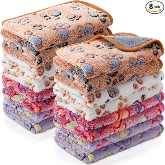 Tudomro 8 Pcs Absorbent Guinea Pig Blankets Washable Small Animal Fleece Bedding Cage Liners Reusable Pet Sleep Mat Pad Cover for Ferret Chinchilla Furniture Protection(Paw,16 x 24 Inch) by Tudomro