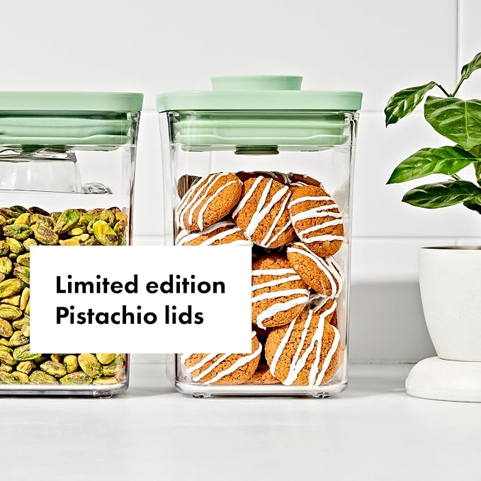 OXO Good Grips Airtight POP Container | Pistachio | Push Button Seal | For Sugar & Flour | 3 Containers with Mini Scoops, Pack of 2 - Image 4