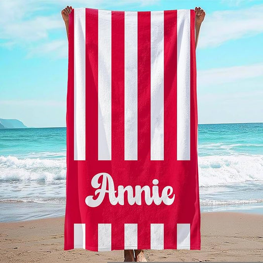 JML Personalized Beach Towel with Name, Custom Cabana Stripe Beach Towel, Customized Microfiber Pool Towel, Quick Dry & Absorbent Swim Towel for Adult,Mother's Day, Birthday, Summer Holiday,Vacation by JML