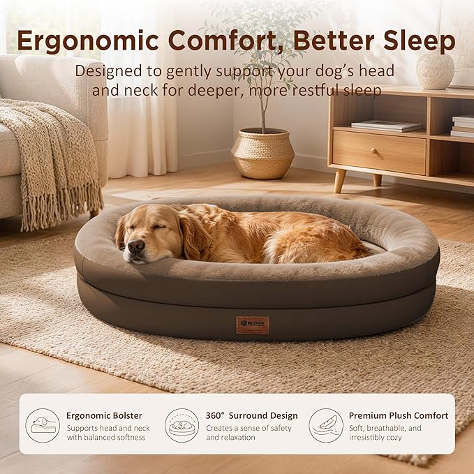 Waterproof Orthopedic Dog Bed for Medium Dogs, Coffee | Supportive Crate Foam Relieves Joint Pressure, 360°Bolsters, Waterproof Inner,Washable Cover, Non-slip Bottom - Image 3