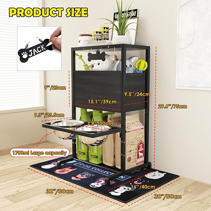 Elevated Dog Bowls, Height Adjustable Raised Dog Bowl Stand (4.5'' to 12''), Organizer Bowl Holder for Large Medium Dogs - Image 4