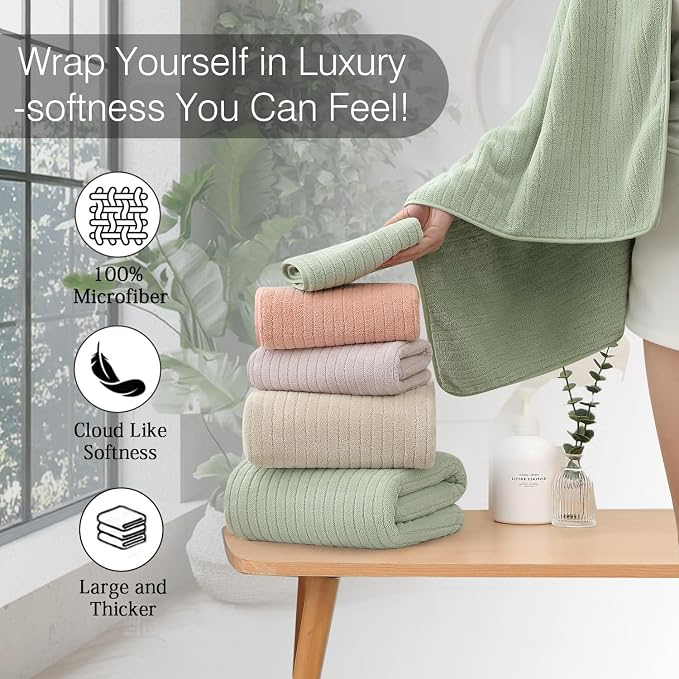 18 Piece Family Bath Towel Set Include 6 Bath Towels,6 Hand Towels and 6 Washcloths Soft Bathroom Towel with Hanging Loops,Highly Absorbent Quick Dry Towels Set for Bathroom,Hotel and Spa-Green - Image 5