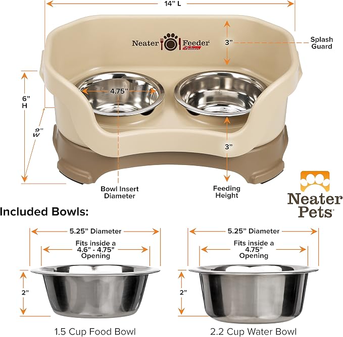 Neater Pet Brands Neater Feeder Deluxe Mess Proof Dog Bowls Elevated for Small Dogs Under 19 lbs, Made in USA, No Spill Raised Dog Food Bowl Stand Feeding Station, Food and Water Bowl Set, Cappuccino - Image 6