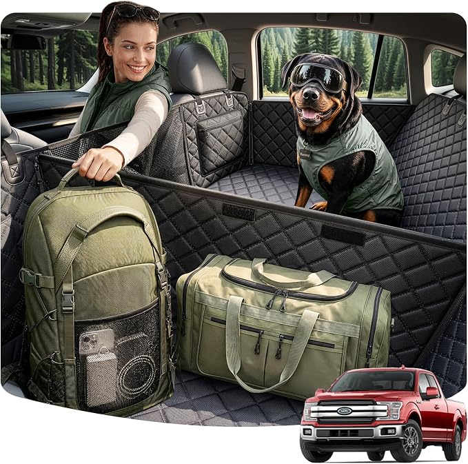 Rorhxia XL Dog Truck Seat Cover for Back Seat with Road Trip & Daily Mode | 3 Modes for Full Pet / Storage / Passenger, 500 lbs Hard Bottom Supports, 45% More Space, 100% Waterproof, 7-Layer Protection by Rorhxia
