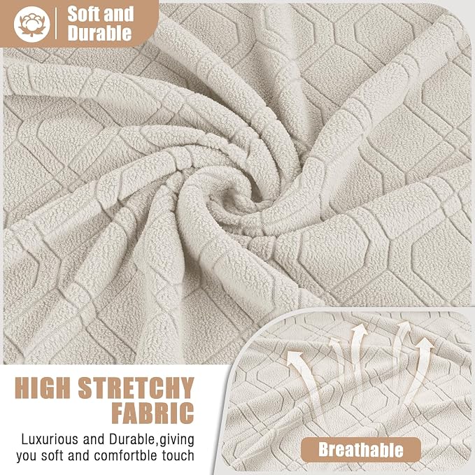 VANSOFY Recliner Loveseat Cover with Middle Console Stretch Reclining Sofa Slipcover for 2 Seat Jacquard Reclining Couch Sofa Covers Furniture Protector with Elastic Straps Bottom (Off White) | 4-Pieces, Soft Furniture Protector, Washable Slipcover wit... - Image 3