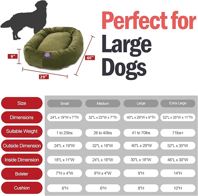 Majestic Pet 40 Inch Micro Velvet Calming Dog Bed Washable – Cozy Soft Round Dog Bed with Spine for Head Support - Fluffy Donut Puppy Mat 40x29x9 (inch) Large – Fern - Image 3