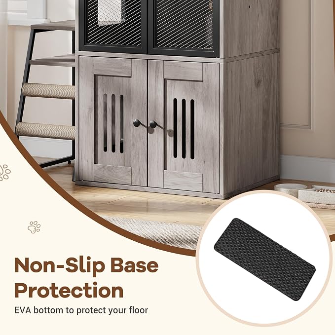 GarveeLife Cat Litter Box Enclosure with Doors, Double Cat House with Storage Space, Enclosed Litter Box Furniture with Ladder, Grey - Image 6