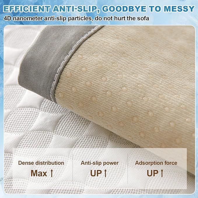 OTOB Cooling Couch Cover Washable Anti Slip Furniture Protector, 1 Piece | Luxury Cream, 43.3"x94.5", Premium Ice Silk Fabric, Modern Geometric, Soft, 3D Bionic Breathable, Sectional Sofa Slipcover - Image 7