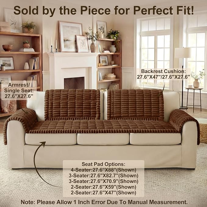 decorUhome Couch Cover for Dogs, Non Slip Fuzzy Thick Pet Sofa Protector | Pet Friendly, Machine Washable, Fits 4-Cushion Sofa, Protects Against Pet Hair, Scratches & Daily Messes, Brown, 27.6" x 88" - Image 11