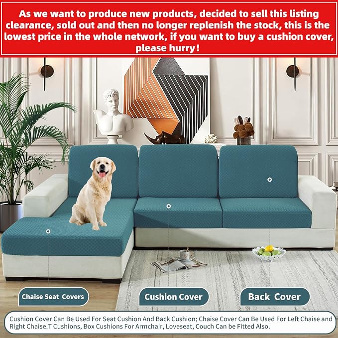 YEMYHOM 【Clearance】 Stretch Individual Cushion Covers Sofa Loveseat Seat Cushion Slipcovers Soft Couch Cover Replacement Large Checkered Furniture Protector with Elastic Bottom (2 Pc, Peacock Blue) - Image 2