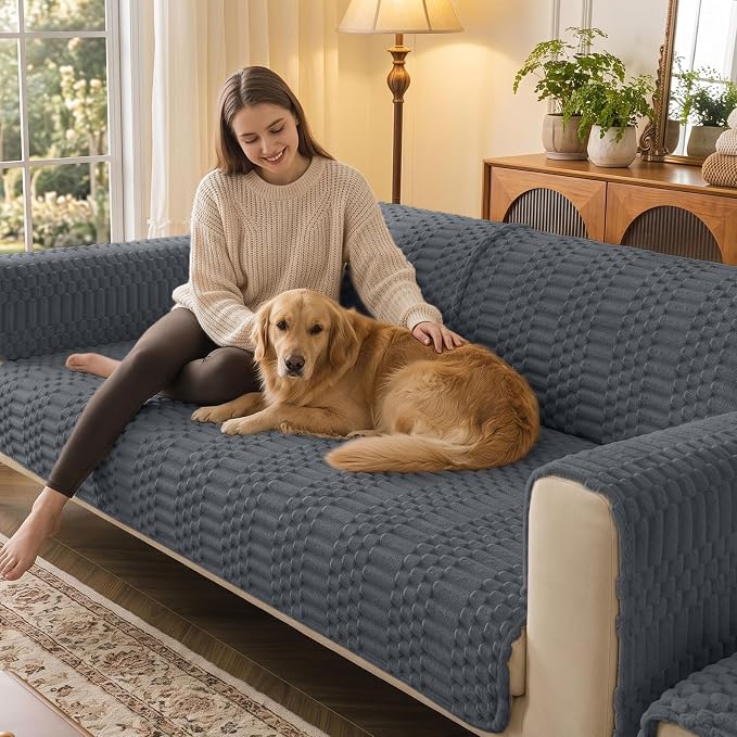 Smiry Waterproof Couch Covers for Dogs Washable, Non Slip Pet Sofa Cover | Plush Scratch Resistant Flannel Furniture Protector for Dogs, Dark Grey, 36" x 47" - Image 2