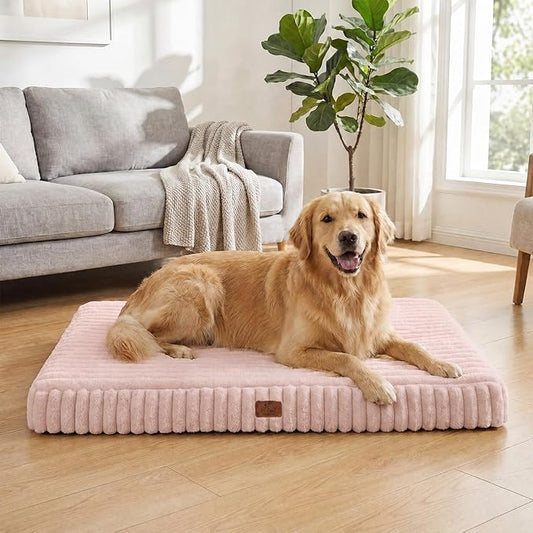 Orthopedic Dog Bed for Large Dog, Waterproof Pet Bed,Non-Slip Bottom and Egg-Crate Foam with Removable Washable Cover Crate Bed,Pink,36"x27"x3" by DOPEDIO
