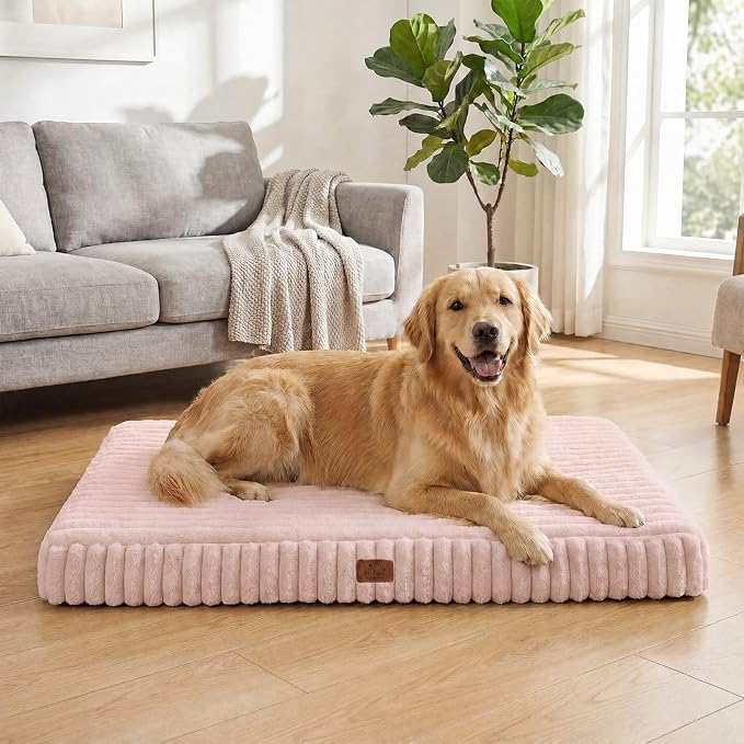 Orthopedic Dog Bed for Medium Dog, Waterproof Pet Bed,Non-Slip Bottom and Egg-Crate Foam with Removable Washable Cover Crate Bed,Pink,30"x20"x3" by DOPEDIO
