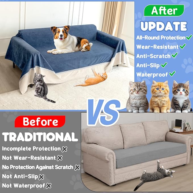 Loiion Cat Scratch Proof Furniture Protector Waterproof Sofa Cover 150"x91" | Pet-Friendly Couch Protector, Anti-Scratch & Anti-Slip Sofa Cover For Cats Dogs Kids, Machine Washable - Image 6