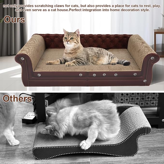 COOZMENT Scratching Sofa, Couch Shaped Thick Scratching Cardboard, Lounge Bed for Indoor Rest&Play, Sofa Scratcher Pad (Brown, 27.6" L X 12.2" W X 7.4" H) - Image 4