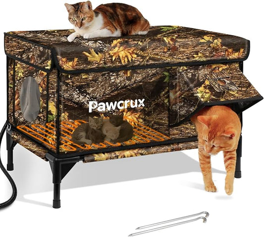 Weatherproof Heated Cat House for Outdoor in Winter, Heated Cat Bed Kitty Shelter with Cat Heating Pad, Insulated & Safe Escape Door, Warm House for Outside Stray Cat (Leaf Color, 17"x25"x17") by JLSAME
