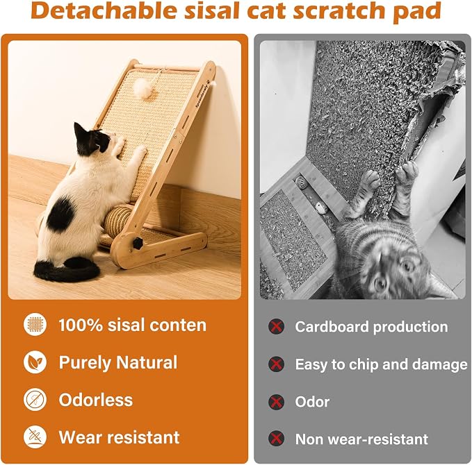 Cat Scratcher, 180°Angles Cat Scratcher, 23.6'' Cat Scratch Pad W/Toy Balls, Cat Scratch Pad for Indoor Cats Kitties, Cats Scratching Board W/Adjustable Shape,2-Sided Sisal Design - Image 5