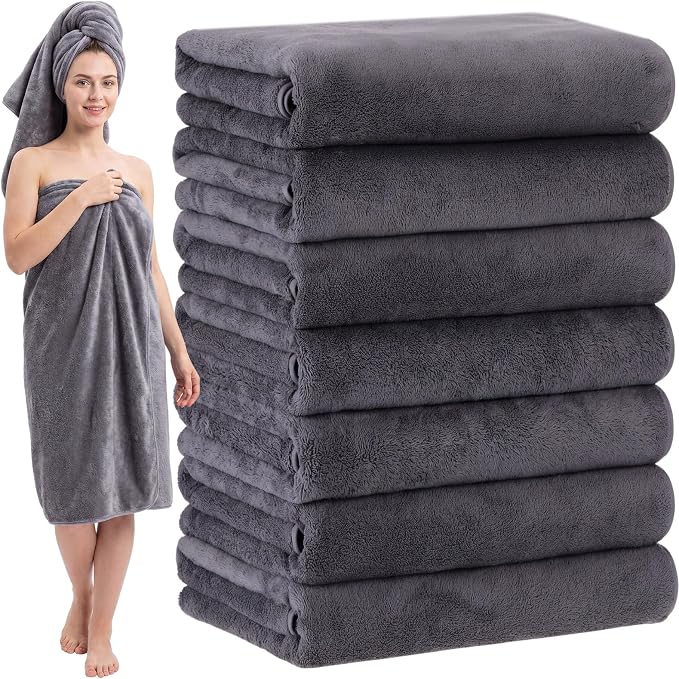 SmoothNovelty 8 Pack Microfiber Bath Towels Bulk 27'' x 60'' Oversized Bath Towel Highly Absorbent Extra Large Shower Sheets Soft Drying for Beach Pool Bathroom Salon Party(Simple,Grey) by SmoothNovelty