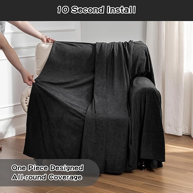 MEETSKY Chair Cover Cat Scratch Proof Recliner Chair Covers, Oversized Armchair Sofa Covers Washable Sofa Slipcover for Single Couch, Soft Small Couch Slipcover for Pets Dogs, 71" x 91", Black - Image 4