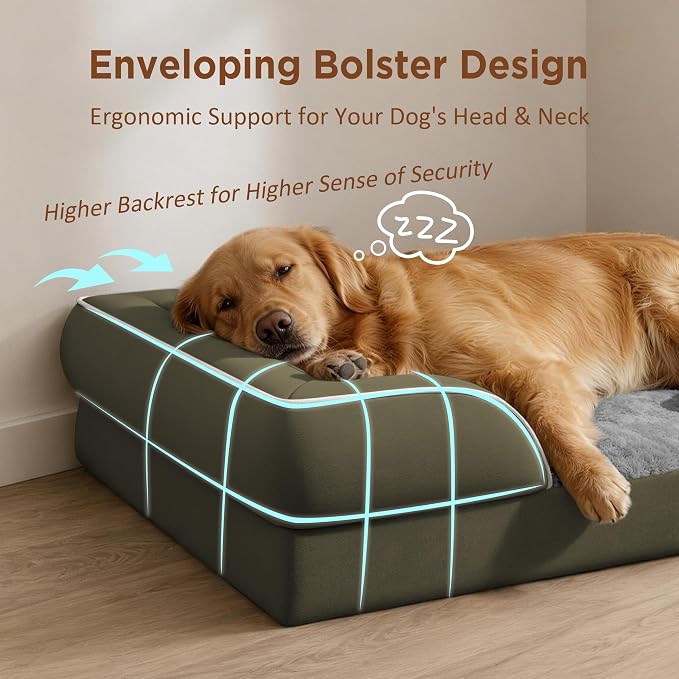 Comfort Expression Orthopedic Dog Bed for Medium Size Dog with Bolster | Waterproof Dog Couch Bed with Washable Cover & Non-Slip Bottom, Supportive Egg Crate Foam Medium Pet Bed, 30x20 Inch - Image 3