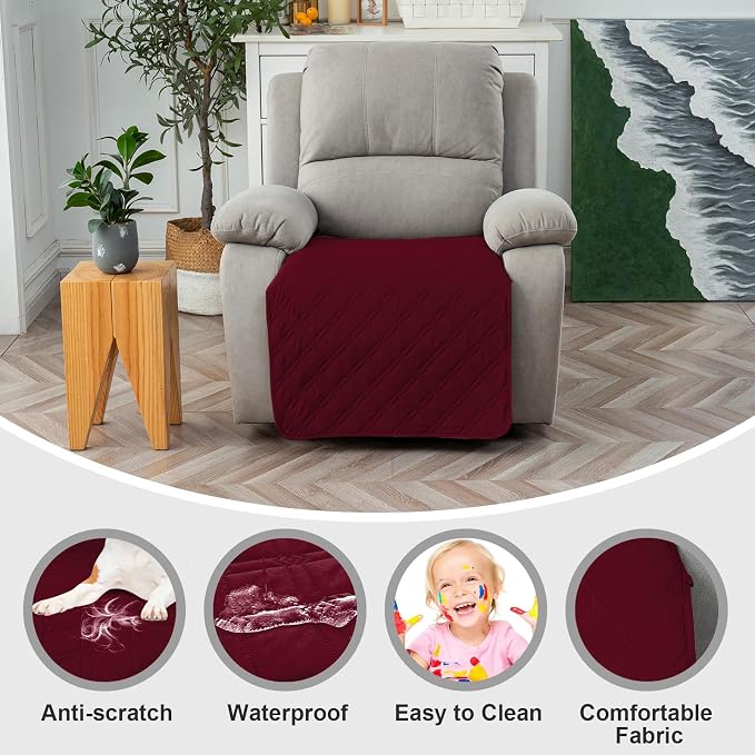 Genina Waterproof Recliner Chair Covers, Recliner Cover for Dog Pets Friendly, Washable Antislip Reclining Chair Cover Furniture Protector, Sofa Slipcover for Living Room(23.6inch/Burgundy) - Image 5