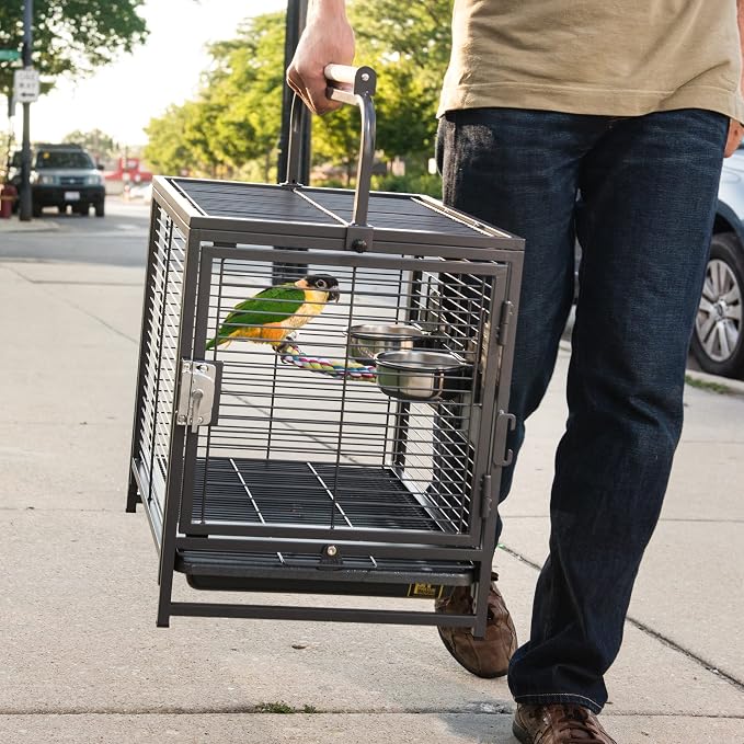 Prevue Pet Products Playtop Travel Carrier - Outdoor Travel Bird Cage for Small Parrots & Birds, Front Facing Door, Rope Perch, Lightweight & Portable, Easy Transport - Black - Image 5