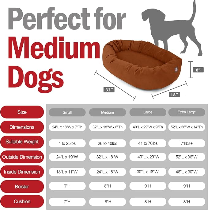 Majestic Pet 32 Inch Suede Calming Dog Bed Washable – Cozy Soft Round Dog Bed with Spine Support for Dogs to Rest Their Head - Fluffy Donut Dog Bed 32x23x7 (Inch) - Round Pet Bed Medium – Rust (2025) - Image 3