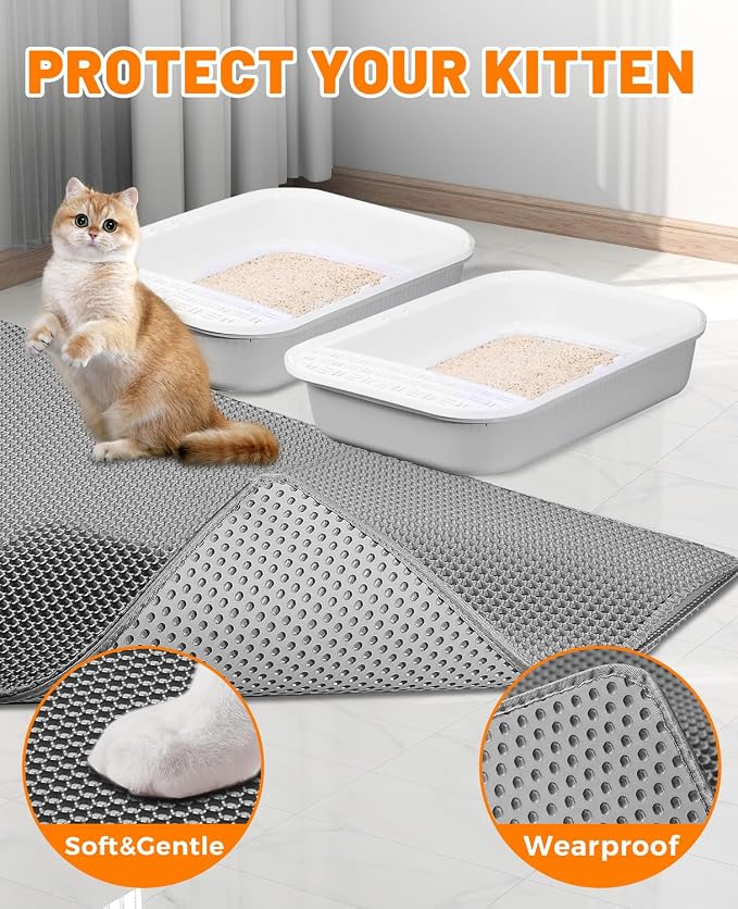 Cat Litter Mat,Extra Large 46"x26",Honeycomb Dual-Layer Design – Traps Litter Effectively, Waterproof & Urine Proof, Non-Slip, No BPA/Phthalate, Washable & Easy Clean - Image 2