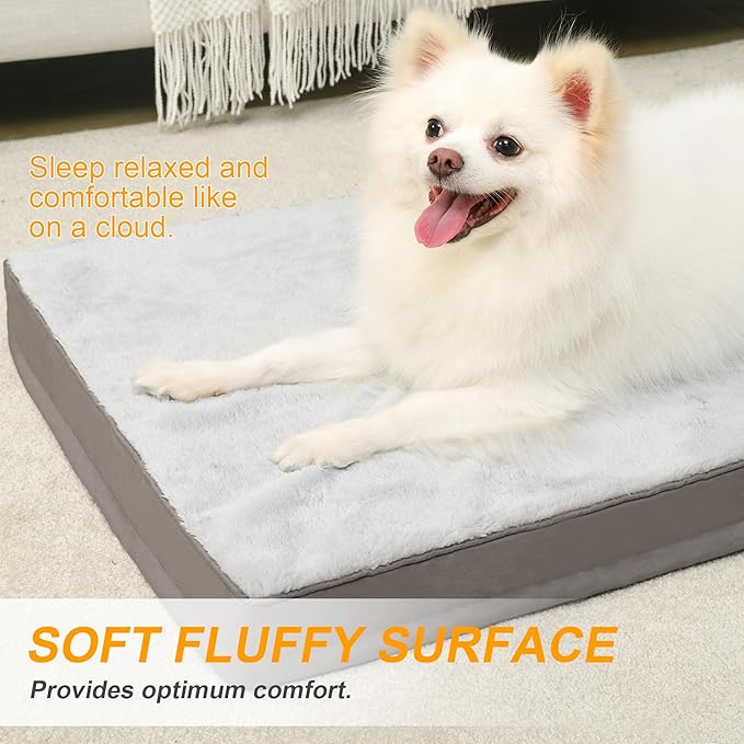 KSIIA Orthopedic Dog Bed, Deluxe Plush Waterproof, 29 x 18 Inch, Gray, 3-Inch Thick High-Density Egg Crate Foam, Removable Cover, Machine Washable | Deluxe Soft Plush Dog Crate Bed, Machine Washable Pet Mat with 3-Inch Thick High-Density Egg Crate Foam... - Image 3