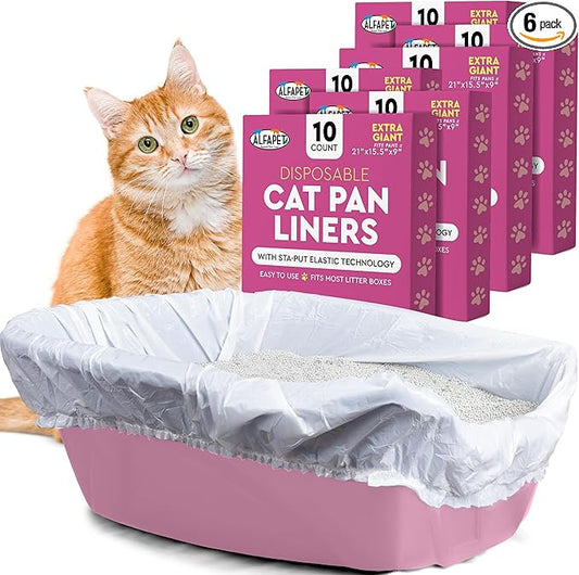Cat Litter Box Liners Alfapet heavy duty Extra Giant 60 Count - Tear-Resistant Cat Litter Bags - Waterproof Litter Liners - Fits Litter box Pan Sizes XL, Giant, X-Giant, 37" x 18", 20 lb Capacity by Alfapet