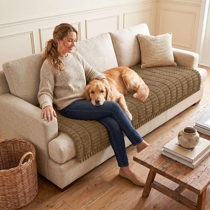 hyha Couch Cover for Dogs, Washable Non Slip Plush Flannel Sofa Protector | Thick Flannel, Silicone Anti-Slip Backing, Pet Hair & Scratch Protection, Fits Sofa & Loveseat (35.4" x 63") - Image 2
