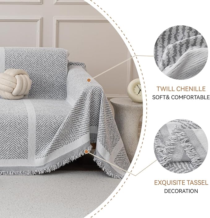 Deep Dream Couch Cover for Dogs, Soft Chenille Couch Covers for 3 Cushion Couch, Pet-Friendly Thick Sofa Slipcover Sectional Sofa Cover Washable Couch Protectors for Pets (Grey, 71"x118") - Image 4