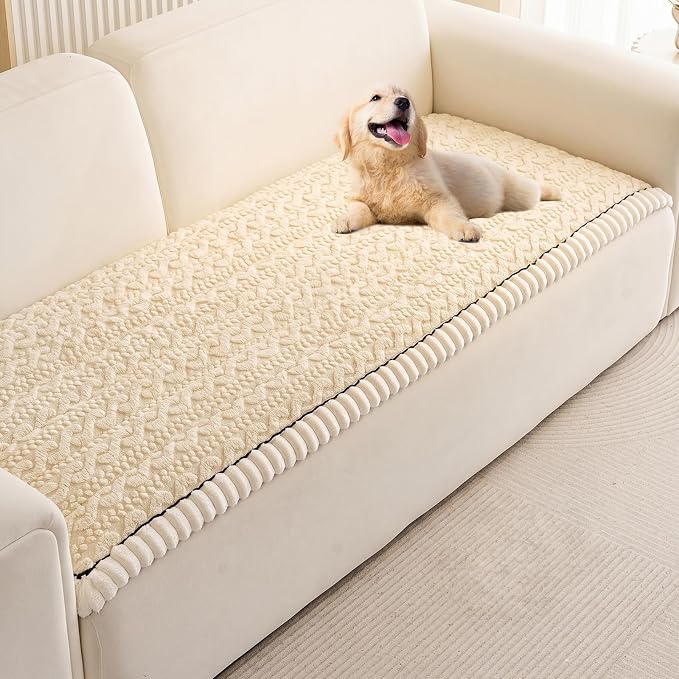 KRFOONN Couch Cover for Dogs Washable Pet Couch Covers for 3 Cushion Sofas Non-Slip Dog 3 Seat Sofa Cushions Covers Soft Sofa Slipcovers Cushion Protector for Pets Mat (Pattern-Beige, 27.6" x 70.9") by KRFOONN