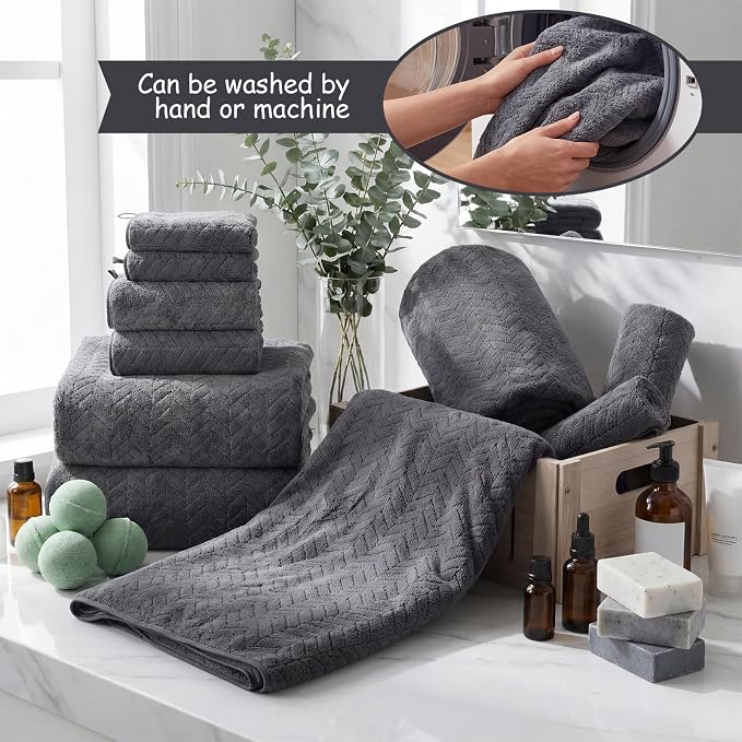 SmoothNovelty 20 Pack Microfiber Towels Bulk 4 Oversized Bath Towel 35 x 70 inch 4 Hand Cloth 12 Washcloth Large Soft Highly Absorbent for Beach Shower Bathroom Pool Salon Hotel(Dark Grey,Wheat) - Image 4