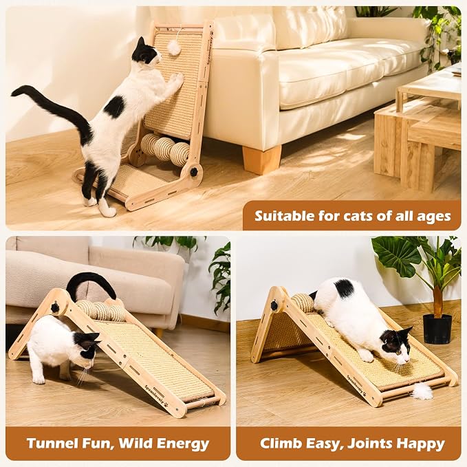 Cat Scratcher, 180°Angles Cat Scratcher, 23.6'' Cat Scratch Pad W/Toy Balls, Cat Scratch Pad for Indoor Cats Kitties, Cats Scratching Board W/Adjustable Shape,2-Sided Sisal Design - Image 3
