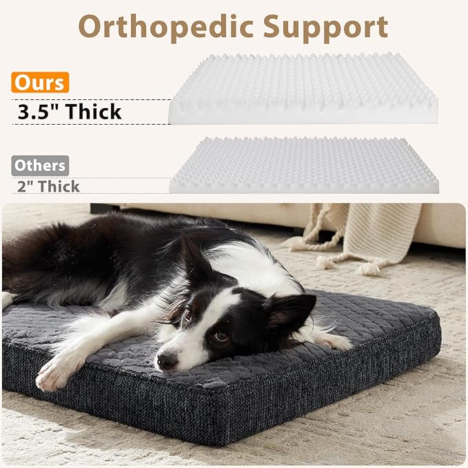 JOEJOY Orthopedic Dog Bed for Extra Large Dogs, Washable Dog Crate Bed Large Sized with Removable Cover, Egg Memory Foam Big Pet Beds, Grey, 47"x29" - Image 5