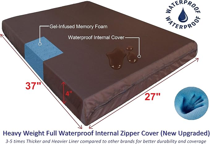Dogbed4less Waterproof Memory Foam Dog Bed for Medium Dogs with Washable Cover and Extra Pet Bed Case 37X27X4 Inch, Brown - Image 2