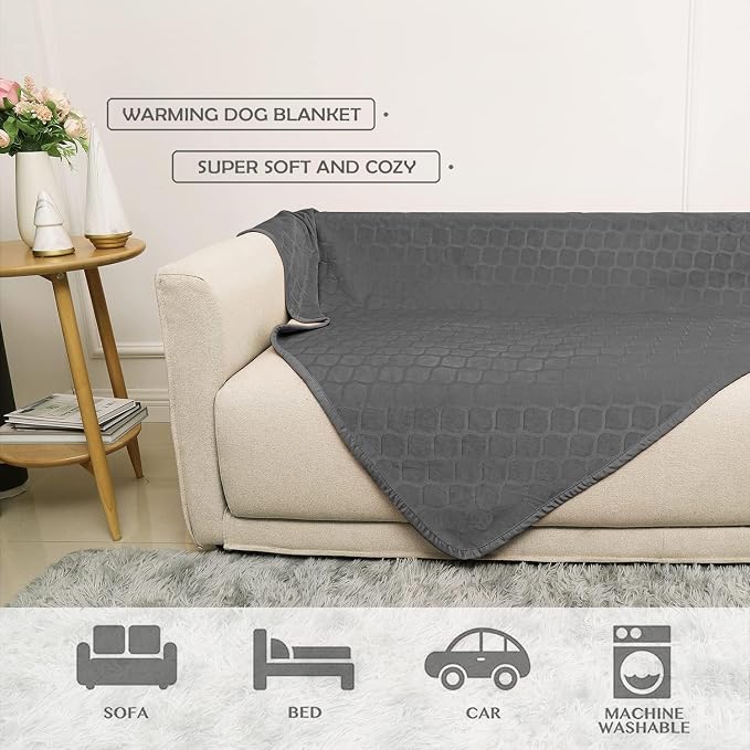 fuguitex Waterproof Dog Blanket Bed Cover Dog Crystal Velvet Moroccan Fuzzy Cozy Plush Pet Blanket Throw Blanket for Couch Sofa(82 * 82 inch, Dark Grey+Grey) - Image 5