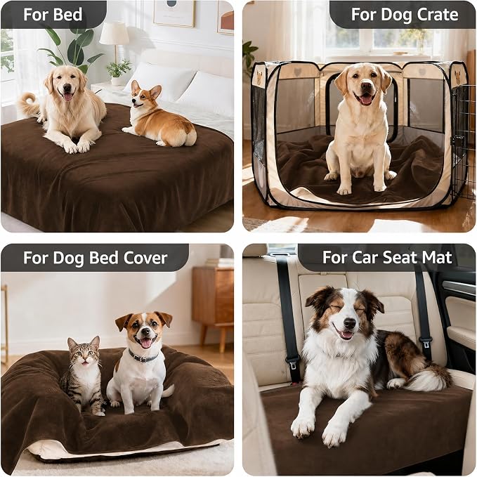 LOOBANI Waterproof Puppy Blanket for Dog Crate, 30"x40", Coffee | Ideal for Small Medium Dogs Cats Bed, Double-Side Flannel Reversible, Liquid Pee Proof Stain-Proof for Furniture Protection - Image 4