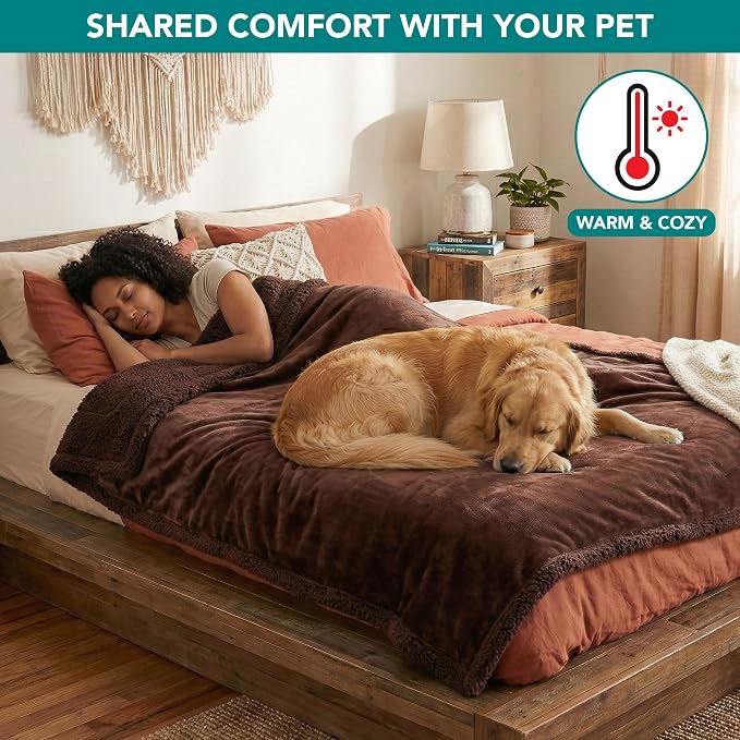 PetAmi Waterproof Dog Blanket for Couch, Extra Large 80x60, Pee Proof Sherpa Fleece Reversible Pet Throw, Furniture Protector for Bed Sofa Crate Kennel, Soft Washable Cover for Dog Cat, Brown Sherpa - Image 4