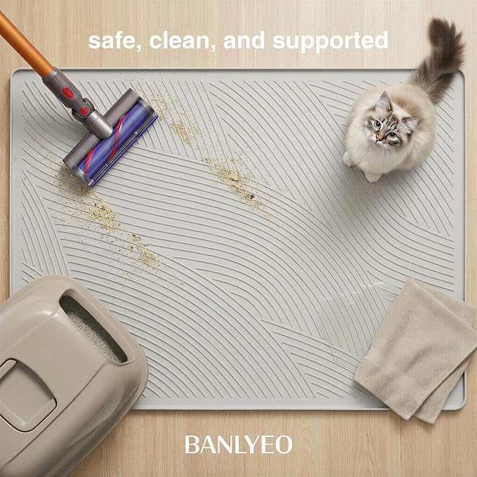 Cat Litter Box Mat - XL Extra Large Size 40 x 30 in, Water Proof, Kitty Litter Trapping Mat, Easy to Clean, Scatter Control, Odorless, Pet Supplies for Indoor Cats, Beige Gray - Image 6