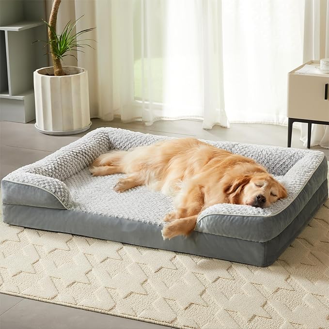 LEXTRO Orthopedic XXL Dog Bed, Washable Dog Beds for Extra Large Dogs | 48x35 Inch Non-Slip Bottom Dog Sofa for Senior Dogs and Pet Couch Bed with Waterproof Lining , Washable Removable Cover, Gray by LEXTRO